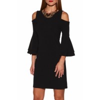 Burgundy Flare Sleeve Cold Shoulder Mini Dress Black